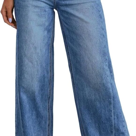 Denim - Women's Wide Leg Jeans High Waisted Strechy Raw Hem Zimbaplatinum Denim Pants
